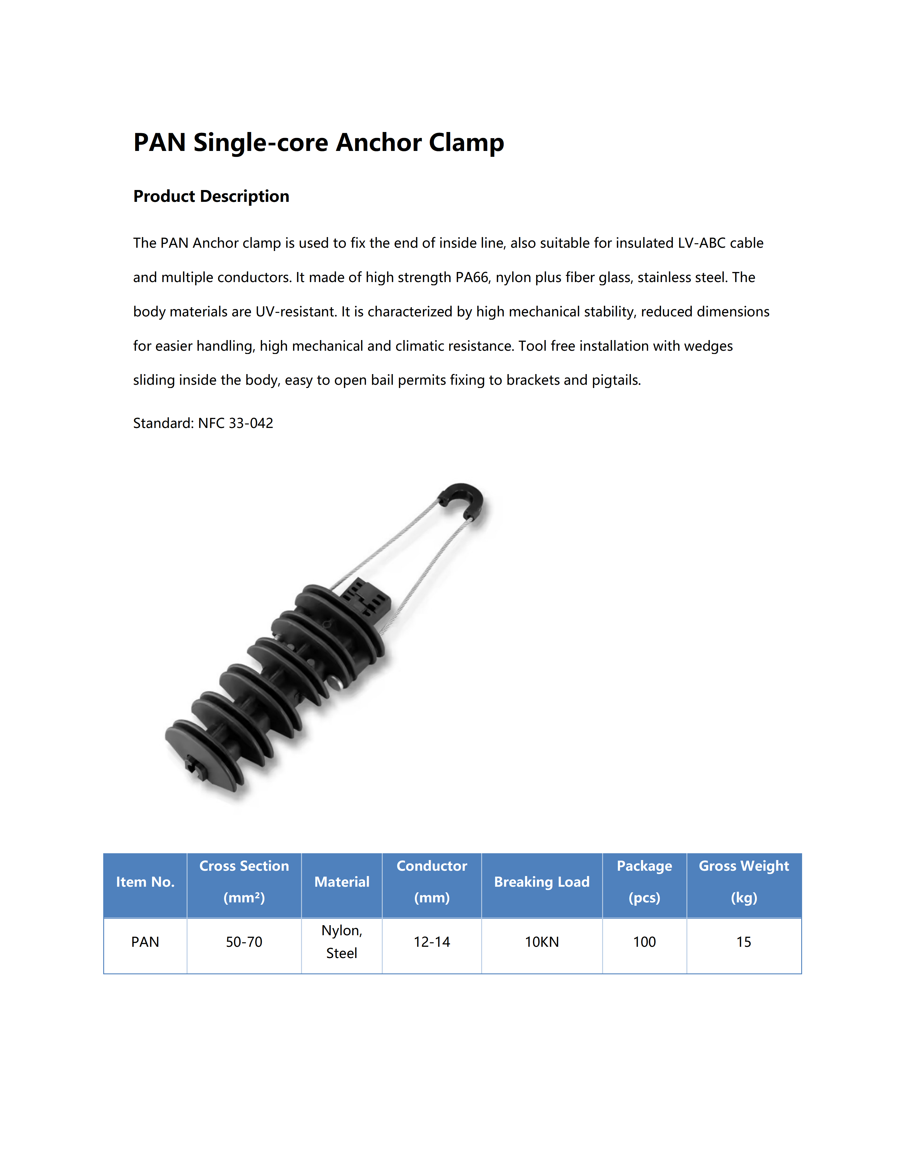 PAN Single Core Anchor Clamp detail 1